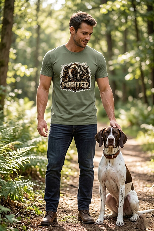 Unisex Pointer Hunter Printed T-Shirt - Premium Dogs Series Crew Neck Cotton T-Shirt