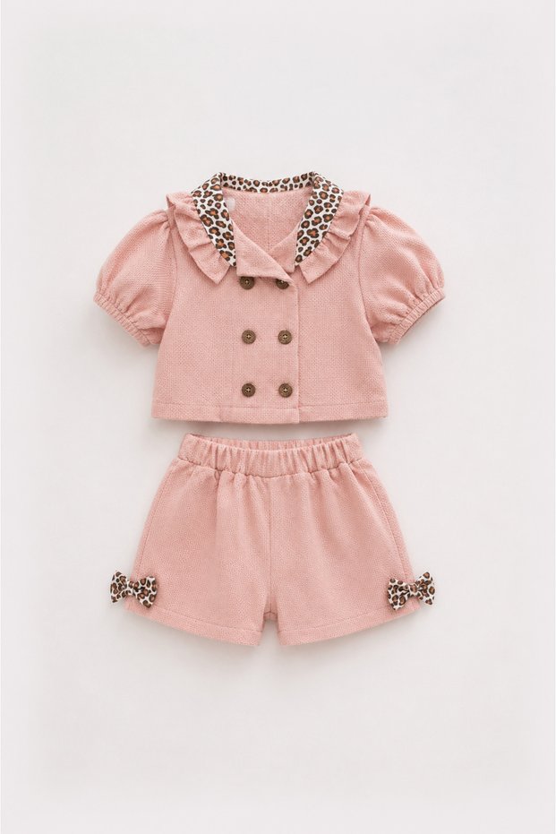Leopard Collar Detailed Dusty Rose Baby Girl Set