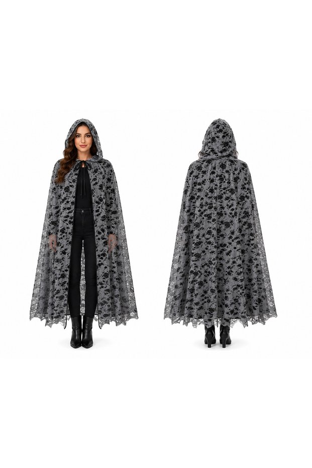 Halloween Torn Look Gray Hooded Cloak Ghost Zombie Costume Cloak Adult Child Compatible So-24
