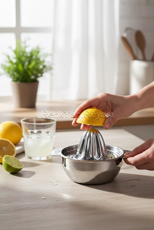 Stainless Steel Lemon Citrus Squeezer with a Stainless Steel Bowl