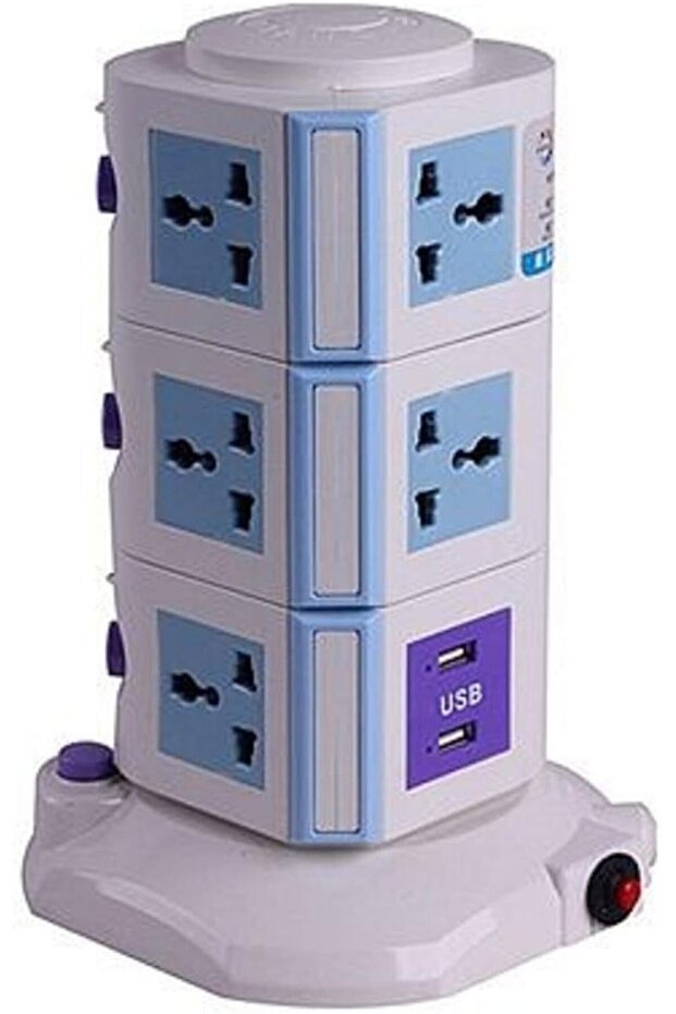 Universal Vertical Power Socket Multi-function Plug (4 USB,3m)