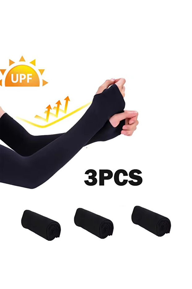One Size Black 3pcs 3/5PCS Arm Sleeves for Sun Protection Men's and Women's Elbow Sleeves for Outdoo