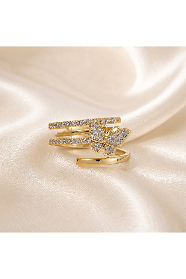 Elegant Butterfly Steel Zircon Stone Ring