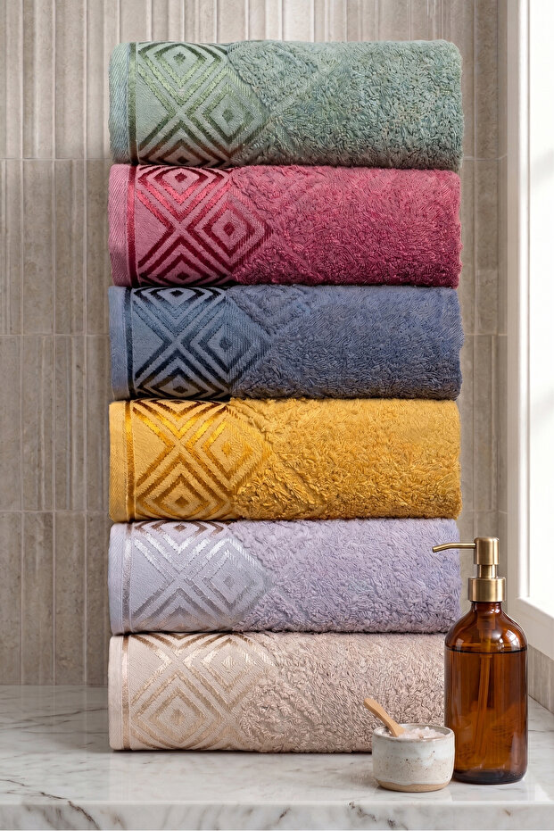 6-Piece Diamond Patterned Towel Set | 30X50 cm Suitable for Bathroom, Kitchen and Guest Use | 100% Cotton