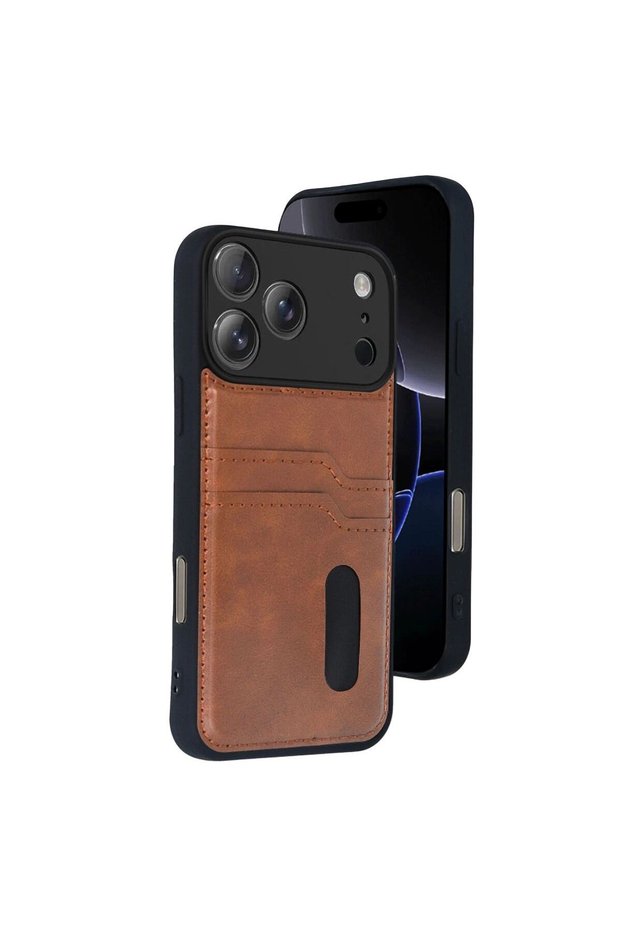 Apple iPhone 17 Pro Max Leather Case with Sara Business Card Holder - Tan