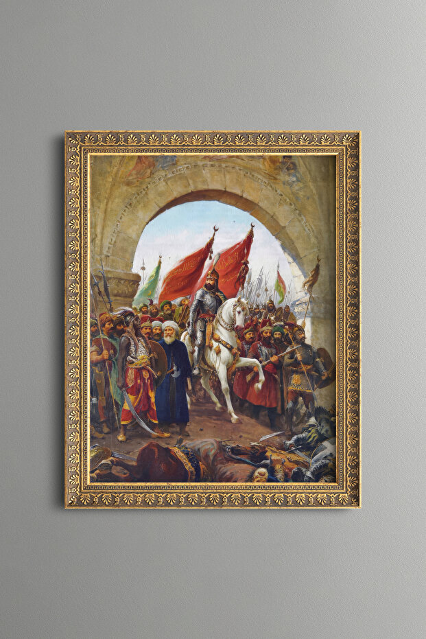 دخول السلطان محمد الحان الفاتح إلى إسطنبول - إطار منقوش بتصميم عتيق - نموذج نحيف