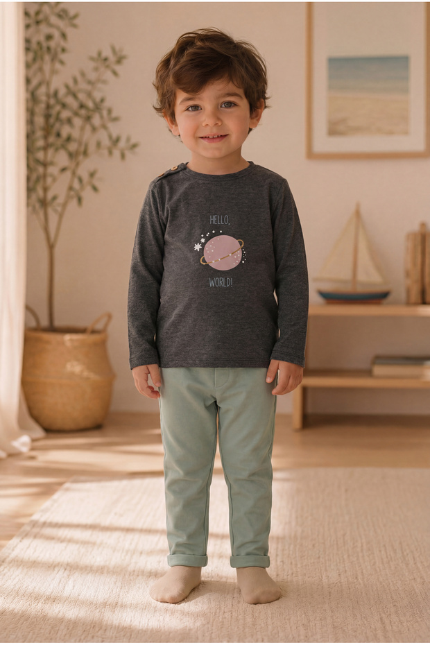 Anthracite World Printed Boys' Cotton Long Sleeve Sweatshirt