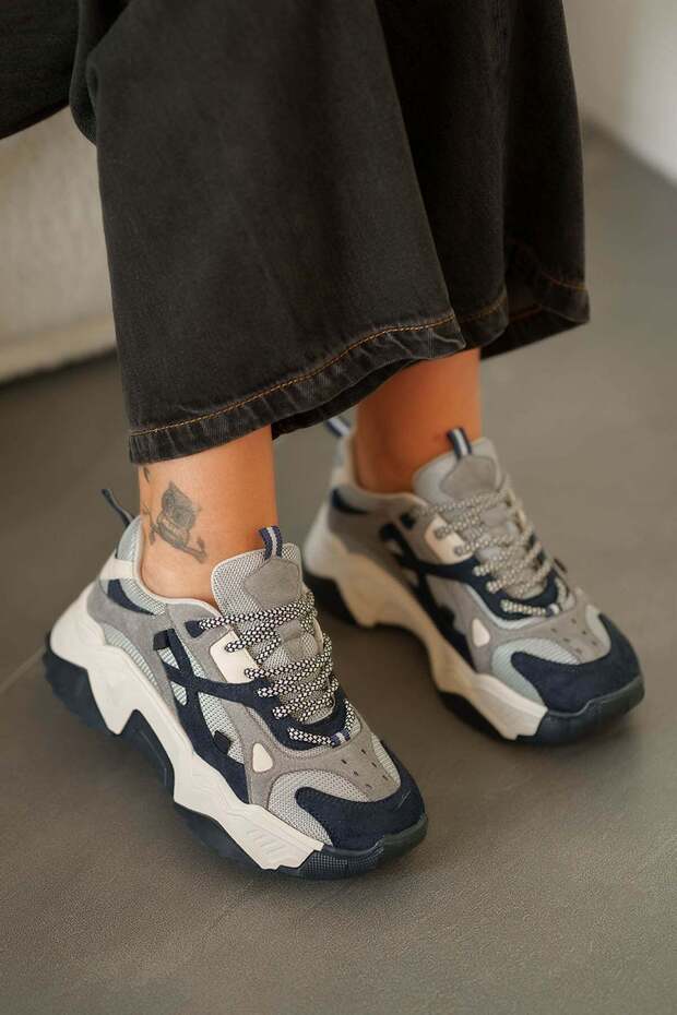 Tona Women's Thick Soled Lace-Up Sneakers Navy Blue