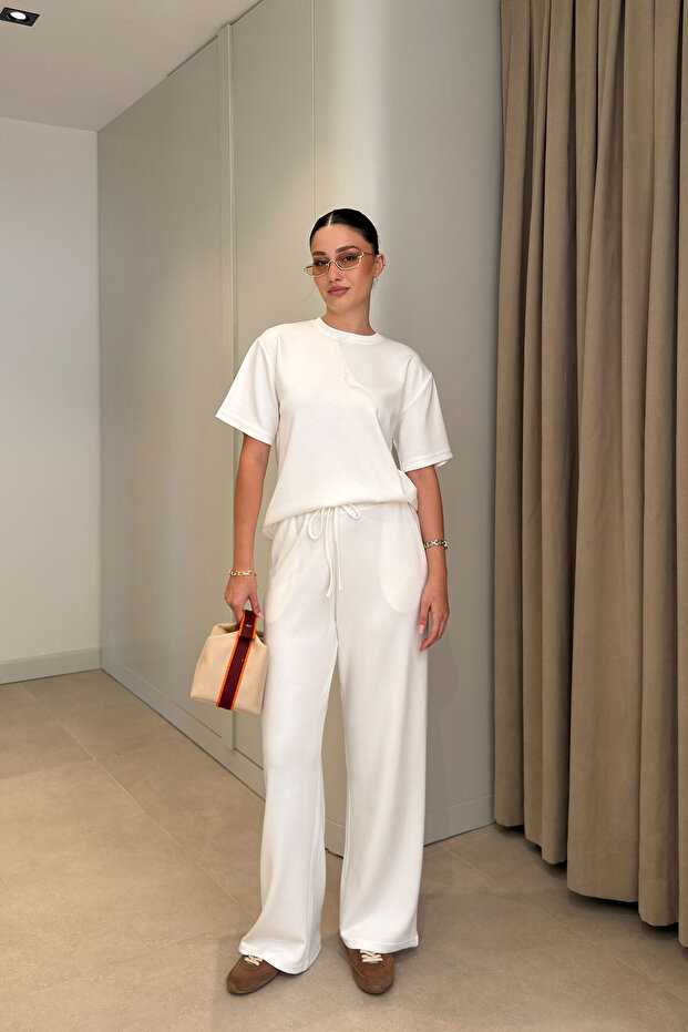 Short Sleeve Imported Fabric Basic Set - White - 3