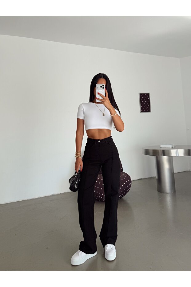Striped jeans - black