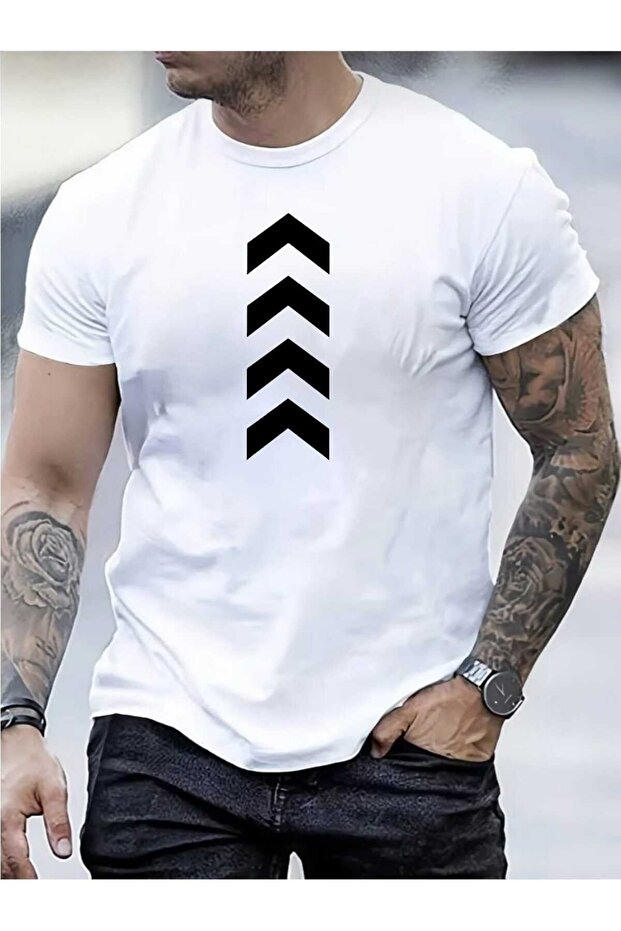 Men's Trendy Cotton Tshirt with Vertical Arrow Graphic Print Design