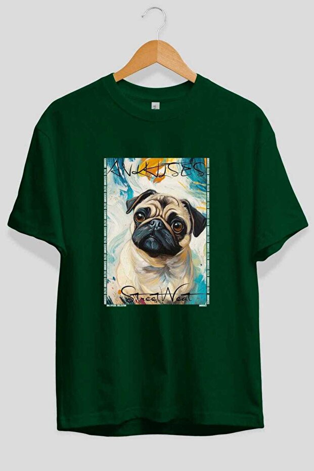 For Dog Lovers 68 Front Dog Printed Green Oversize T-Shirt 100% Cotton Unisex Dog Lover Premium Design