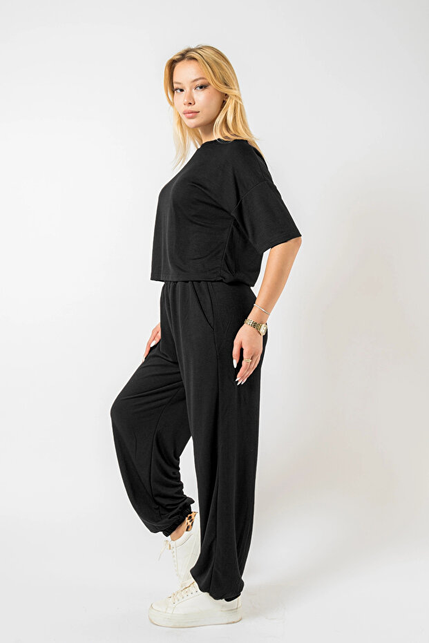Black Modal Fabric Shalwar Top and Bottom Set