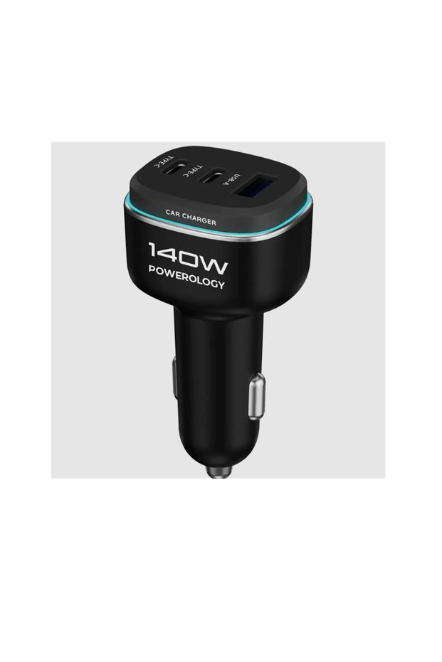 140W Triple-Port High-Power Car Charger with Type-C Cable Black/ Grey