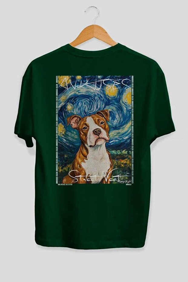 For Dog Lovers 48 Back Dogs Printed Green Oversize T-Shirt 100% Cotton Unisex Dog Lover Premium Design
