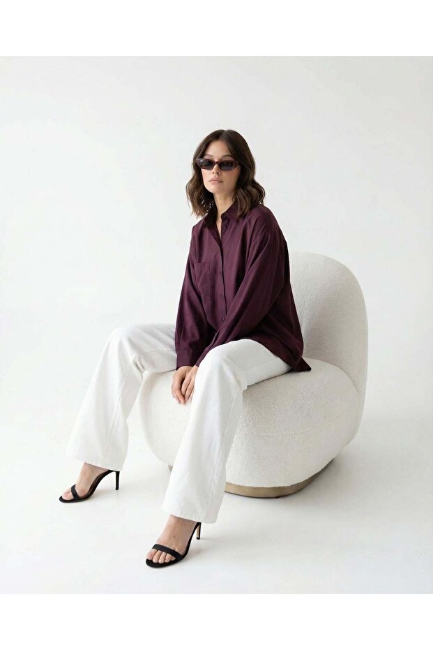 Basic Oversize Shirt Burgundy - 1