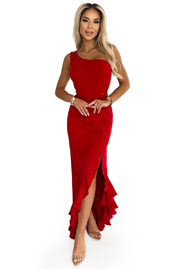 Rochie lungă spaniolă pe un umăr - ROȘIE - 7