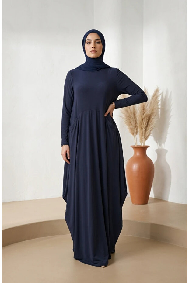Sandy Fabric Pocketed Hijab Dress 5656-01 Anthracite