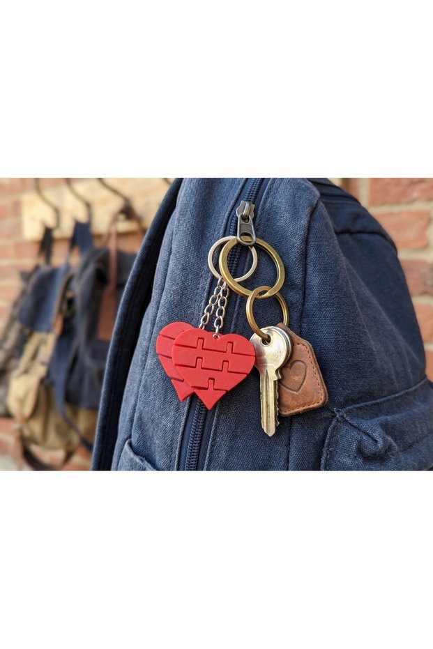 Set of 2 Movable Red Heart Keychains - 3D Jointed Lover and Couple Combination Bag Ornament