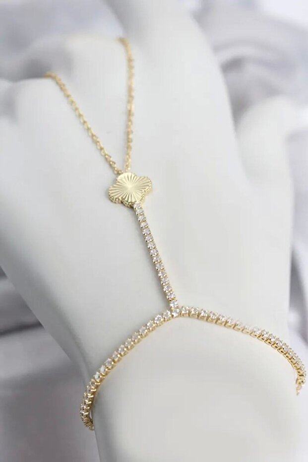 Gold Color Brass Laser Clover Model Zircon Stone Shahmeran Tj-Sn777