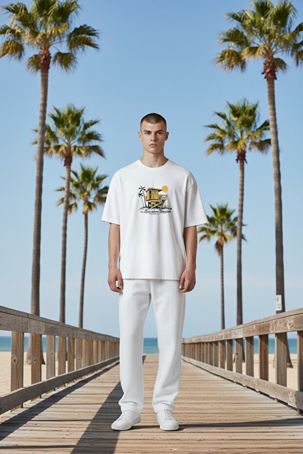 It' Always Summer Somewhere Printed White T-Shirt Slim Fit / M8813307-620