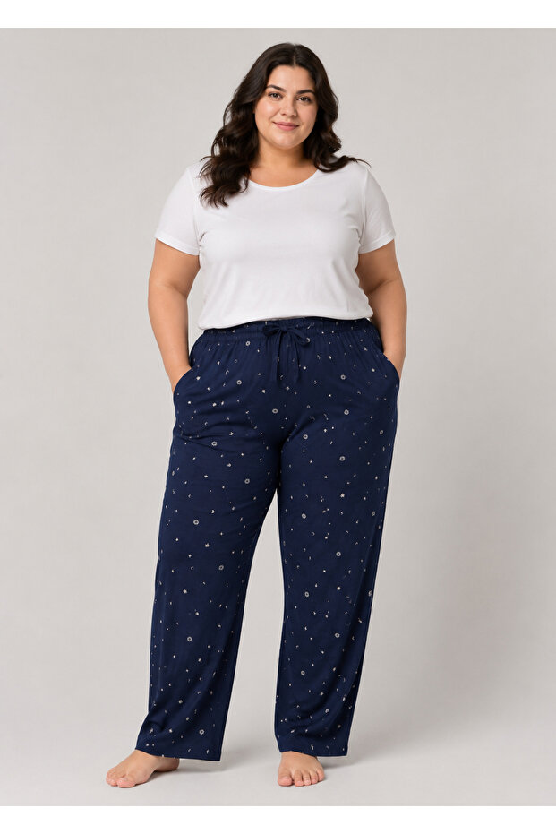 Ring Viscose King Size Elastic Waist Pajama Bottoms