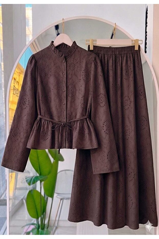Women's Scallop Detailed Skirt Suit -0850