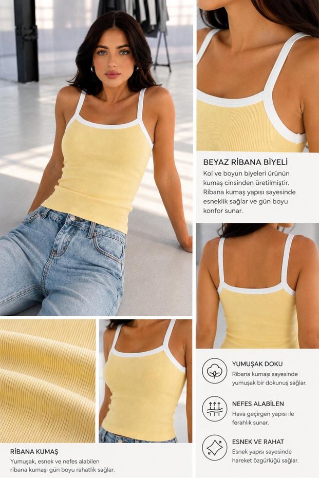 Women's Strappy Blouse Athlete Yellow White Contrast