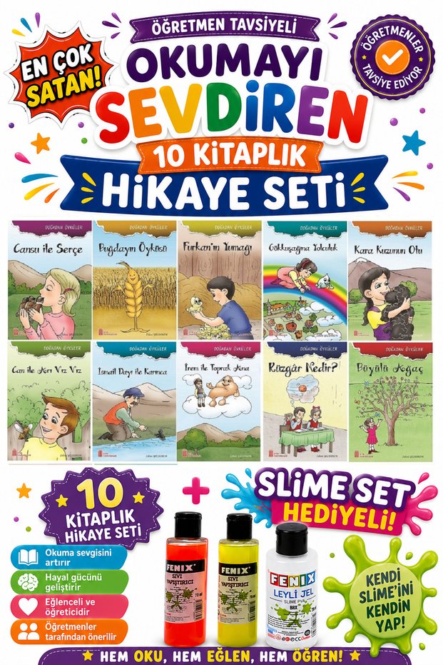 1. Classroom Teacher Recommended 16-Page 10-Book Story Set That Encourages Reading -3 (Slime Set with Gift)