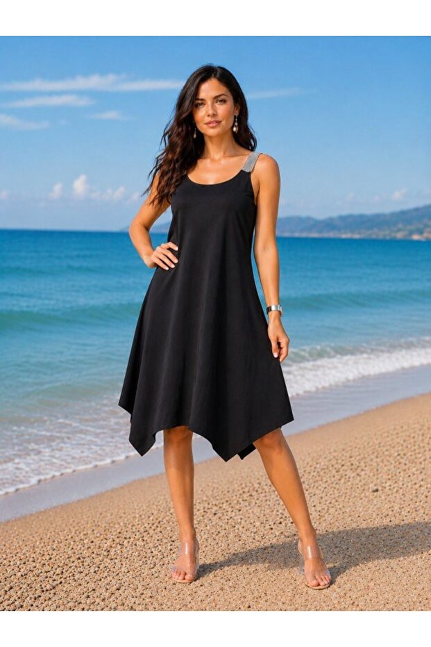 Women's Strappy Comfortable Cutout Asymmetrical Front Detail Midi Summer Dress