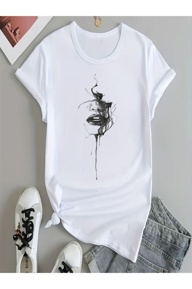 Artistic Printed White Women's T-Shirt