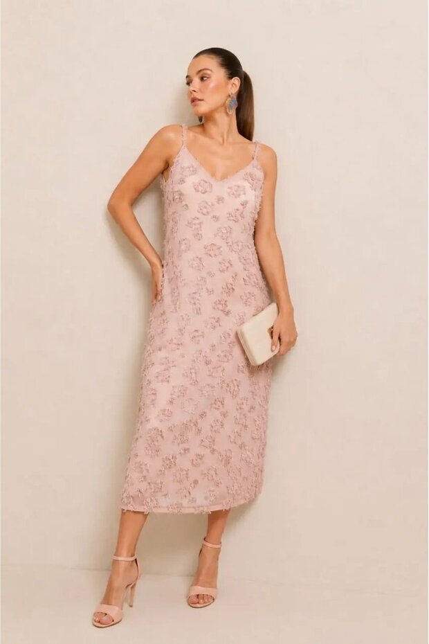 Strappy V-Neck Sleeveless Cutout Floral Pattern Lined Midi Dress 24024