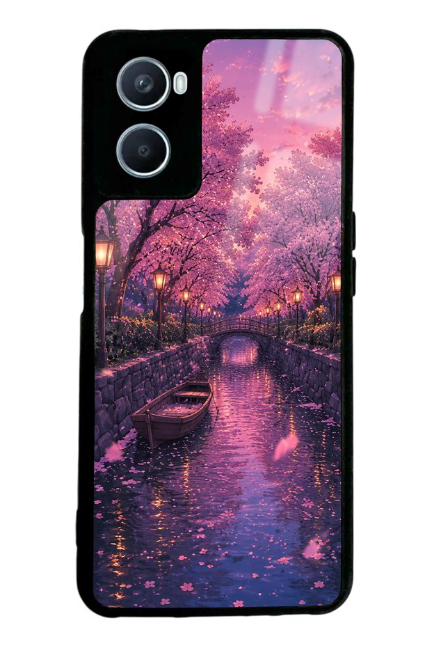 Oppo A96 Sakura Twilight Canal Design Glossy Phone Case