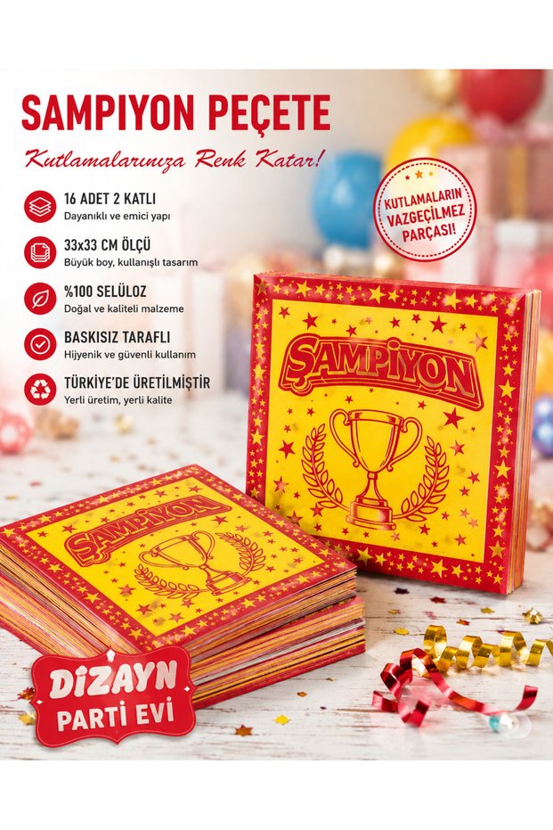 Champion Themed Birthday Napkins 16 Pieces 2-Ply Red Yellow Party Napkins