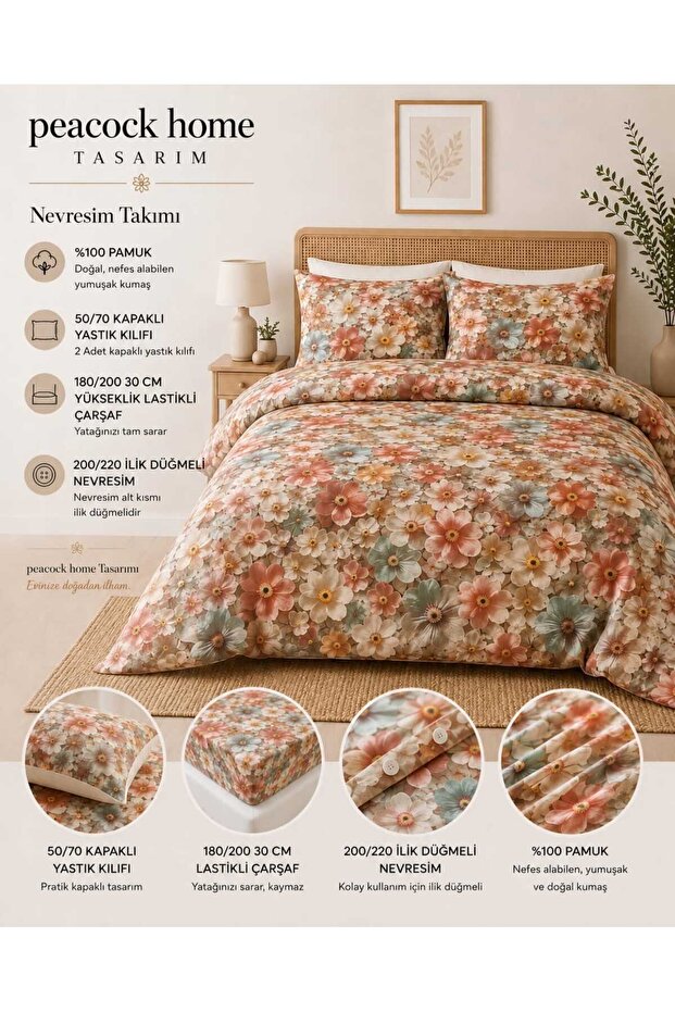 5D Double Duvet Cover Set 100% Cotton (with Elastic Fitted Sheets) 4 Pieces