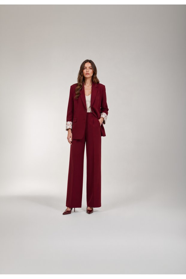 Women's Sleeve Lace Detail Jacket Trousers Burgundy