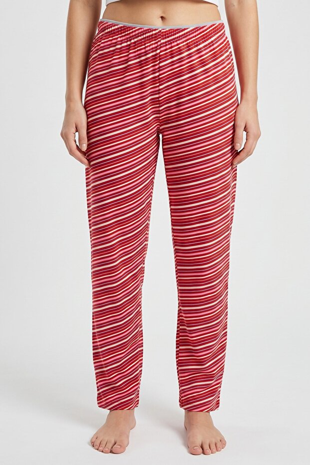 Women's Red Pink Cross Striped Bamboo Pajama Bottoms