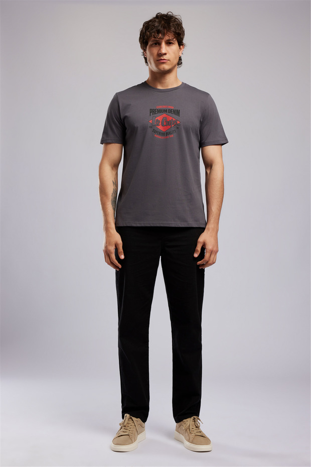 Premium Men's Regular Fit Printed Crew Neck T-Shirt Anthracite