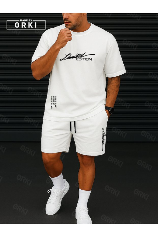 Limited Edition Printed Plus Size Unisex Oversize T-Shirt White Shorts Set