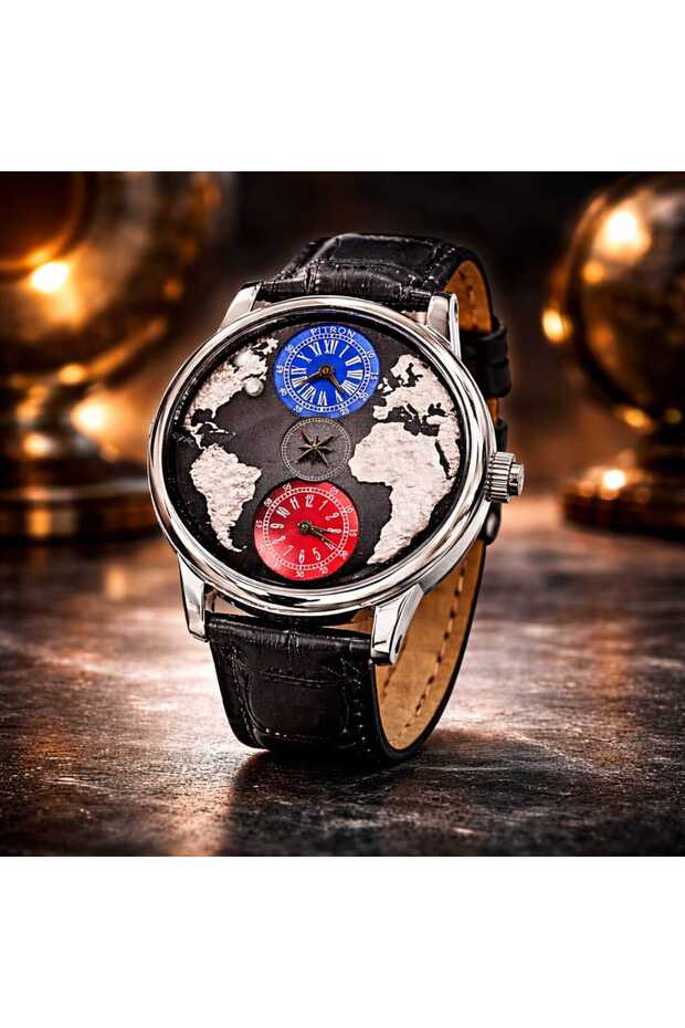 Luxury World Map Analog Leather Strap Men’s Wrist Watch Stylish