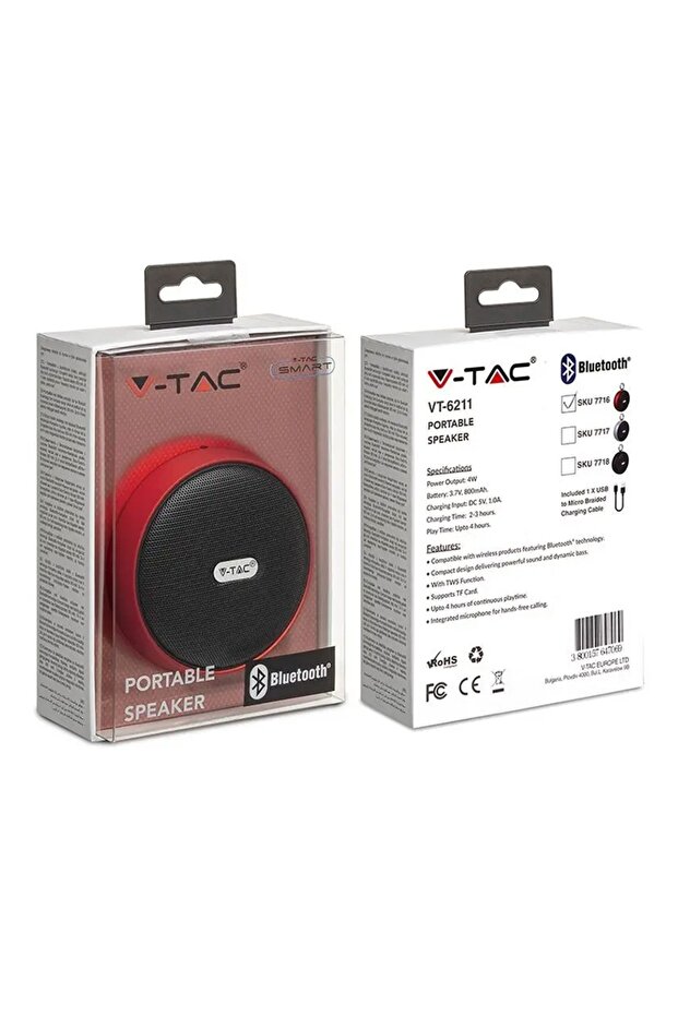 Portable Bluetooth Speaker 4W, Red - 3