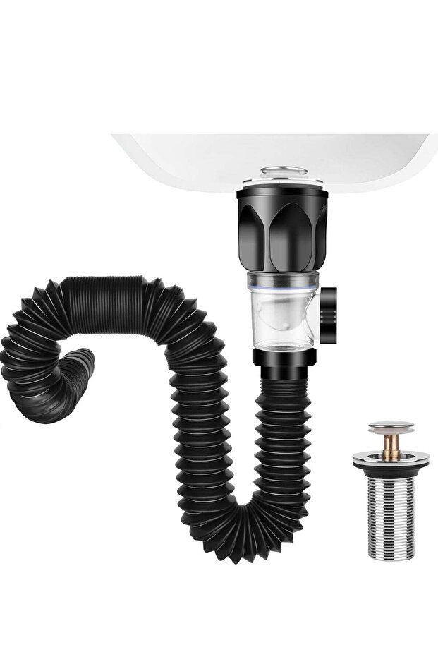 Bathroom Sink Drain Kit, Bathroom Sink Drains with Flexible & Expandable P-Trap
