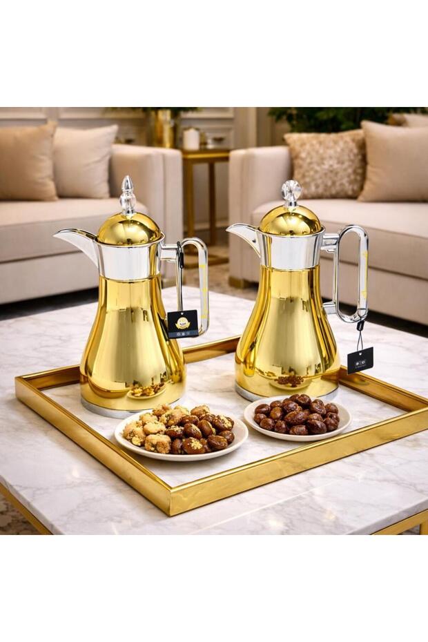 طقم ترامس شاي و قهوة 2 قطعة - تصميم يكمل الضيافة - بني فاتح