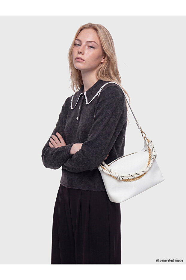 Leather Look Women's Shoulder Bag with Chain Detail