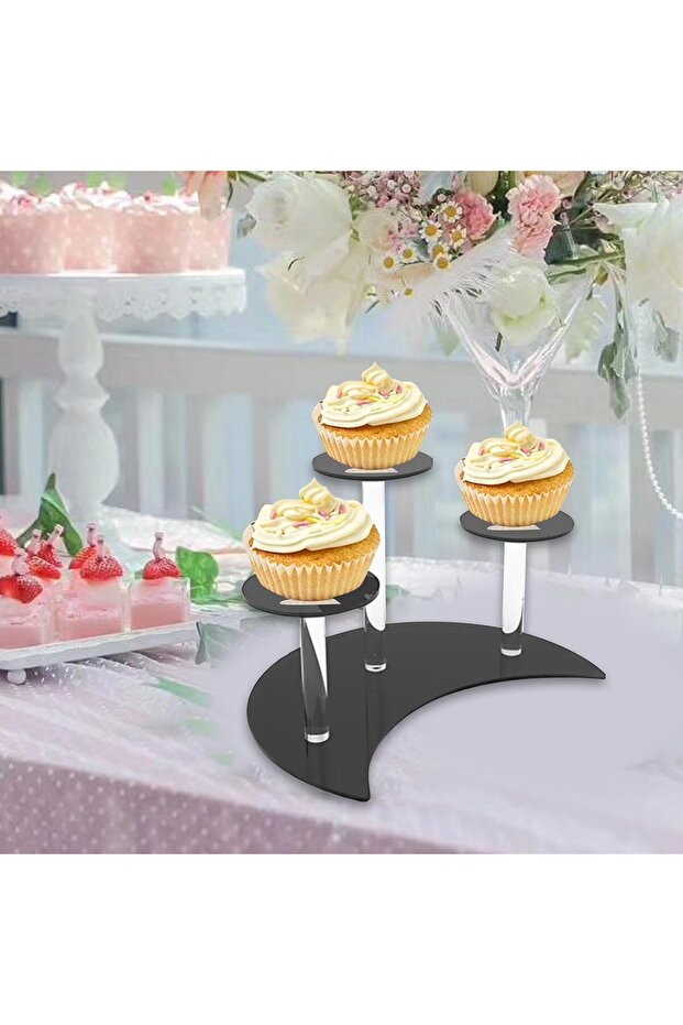 3-Tier Acrylic Cupcake Stand – Elegant Clear Display for Cakes, Desserts, and Party Treats – Sturdy and Stylish (25cm x 15cm), Black, RC029