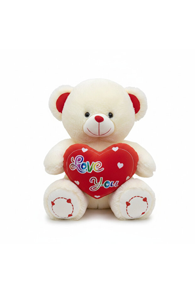 Cream Plush Teddy Bear with Red Love You Heart Gift