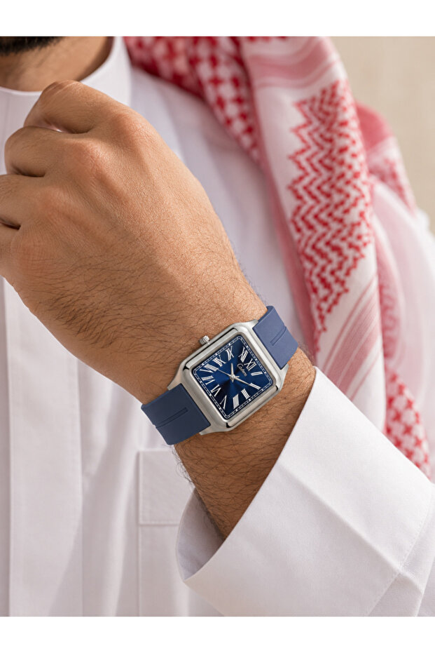 ساعة رجالي ربل اطار فضي سير كحلي مغناطيس