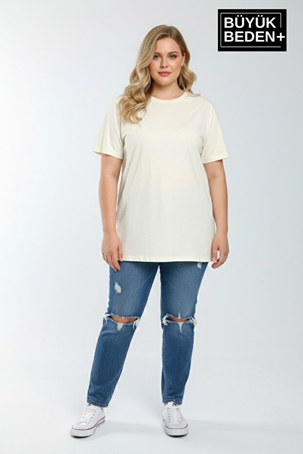 تي شيرت نسائي أساسي مقاس كبير - تي شيرت قطني سادة 3XL-6XL SPR26BTSK510