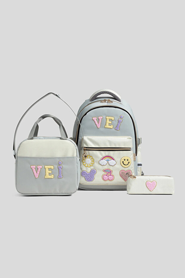 Girl's 3-Piece School Bag Set with Lunch Box and Pen Holder, Primary and Secondary School Backpack, Multi-Compartment