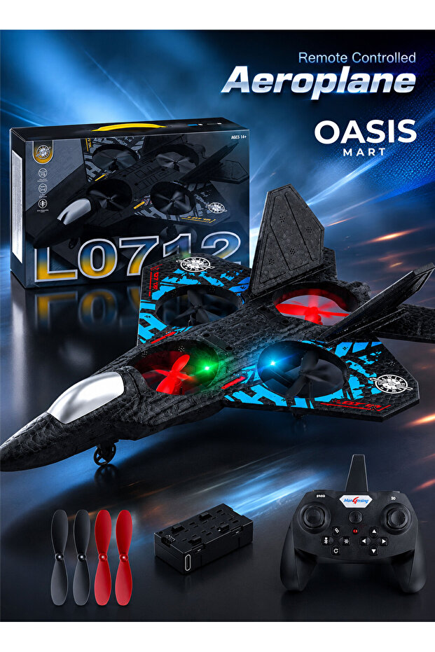 RC Fighter Airplane 2.4GHz, Ready-to-Fly Remote Control Flying Plane with Floating Design, USB Rechargeable, LED Lights, One-Button 3D Roll & 360° Rotation